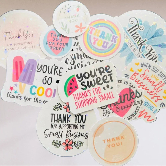 12 Die Cut Custom Thank You Stickers - Holographic & Waterproof - Save 37.5% - Picture 1 of 5